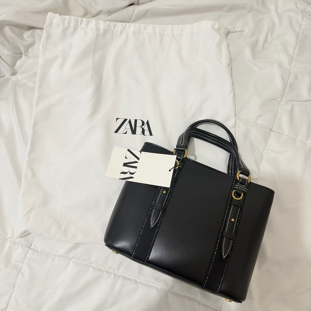 ZARA Black Mini Satchel with Gold Hardware